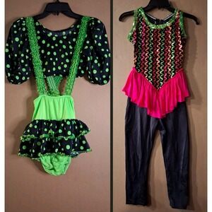 Vintage Curtain Call Costumes 80s 90s Neon Sequin Bodysuit 2 Piece Cosplay Lot 2